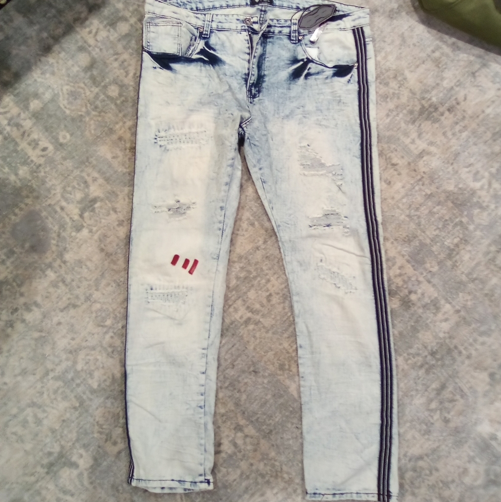 Distressed straight leg jeans